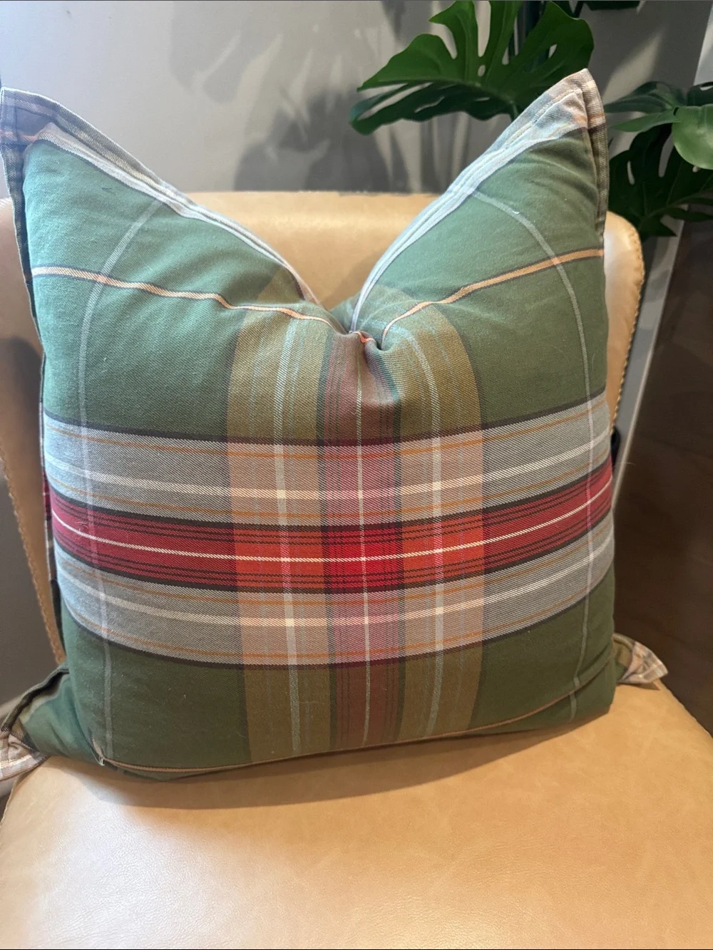 Pottery Barn Green Plaid Decorative Throw Pillow